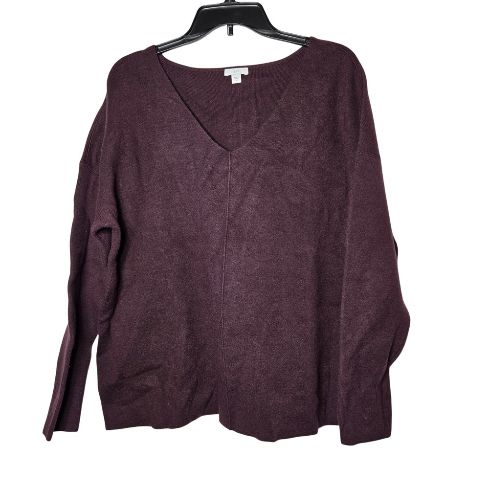J Jill Womens V-Neck Knit Sweater Large Soft Cozy Minimalist Winter Stretch Plum